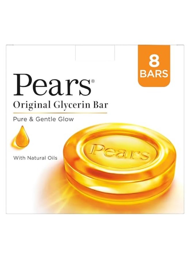Pears Original Glycerin Soap Bar - Pure & Gentle Glow | With 98% Pure Glycerin | For Hydration & Glow | With Plant Based Cleanser for Skin & Body | Paraben-free | 125gms x 8 - Image 1